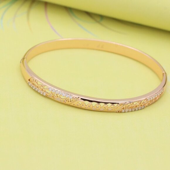 Rose Gold Bangle with Intricate Filigree and Crystal Detailing, XPBL0468 - Picture 3 of 10